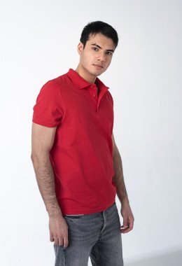 Красная рубашка ПОЛО с эластаном мужская
